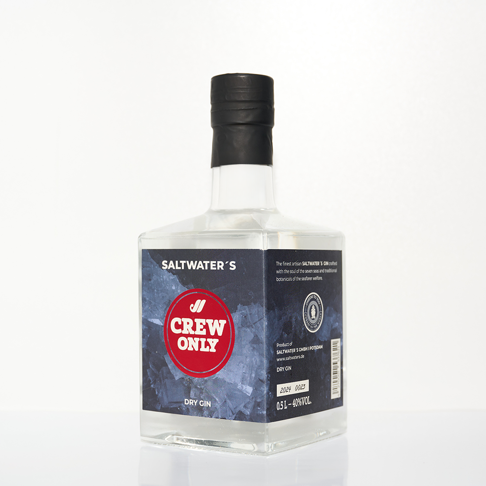 45-Grad Ansicht des SALTWATER´s CREW ONLY Dry Gin