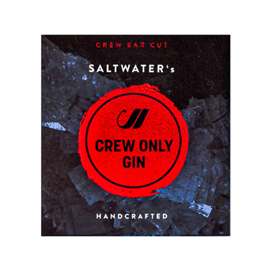 Etikett von Saltwaters handcrafted Crew only Gin 