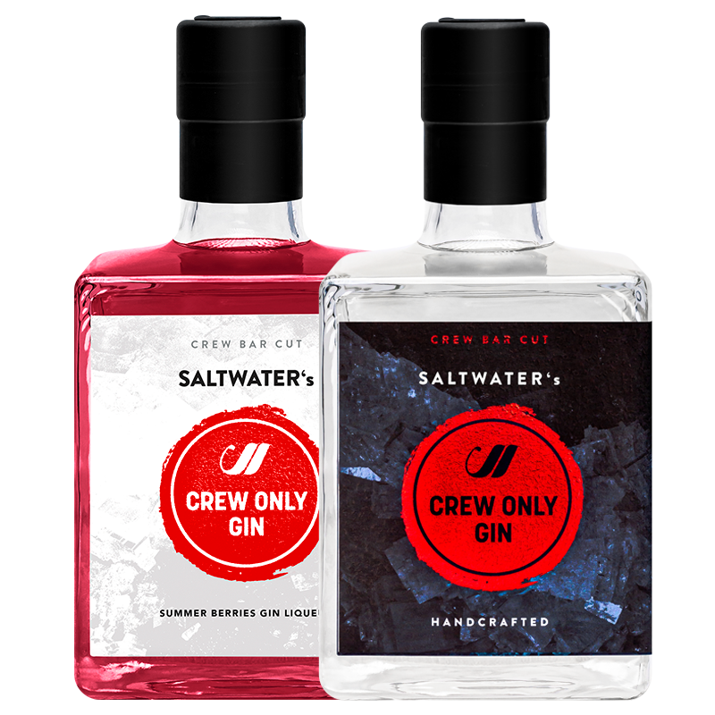 zwei Flaschen Saltwaters Crew only Gin: Summer Berries und Handcrafted